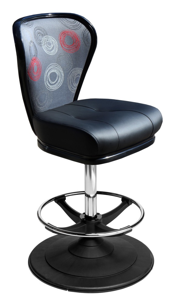 Lunar casino chair. Casino seating for slot and table games. Disc base gaming stool with footring and swivel mechanism.