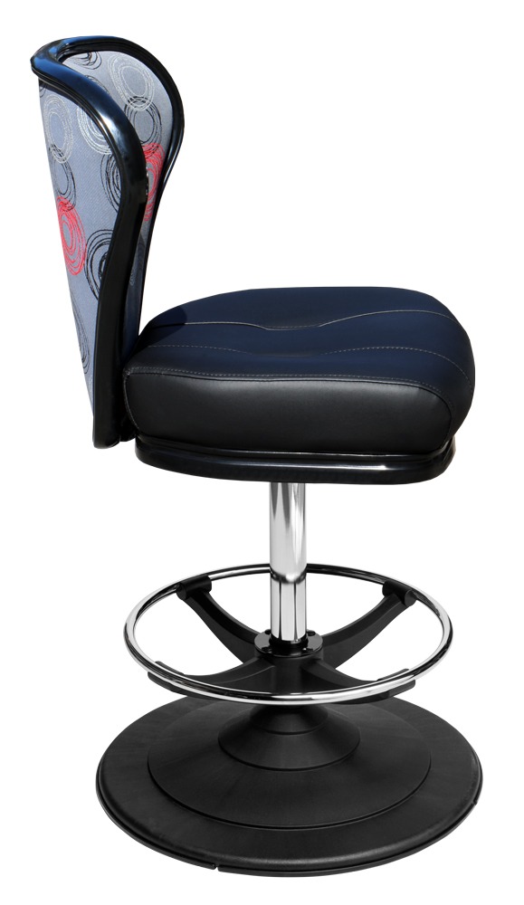 Lunar casino chair. Casino seating for slot and table games. Disc base gaming stool with footring and swivel mechanism.