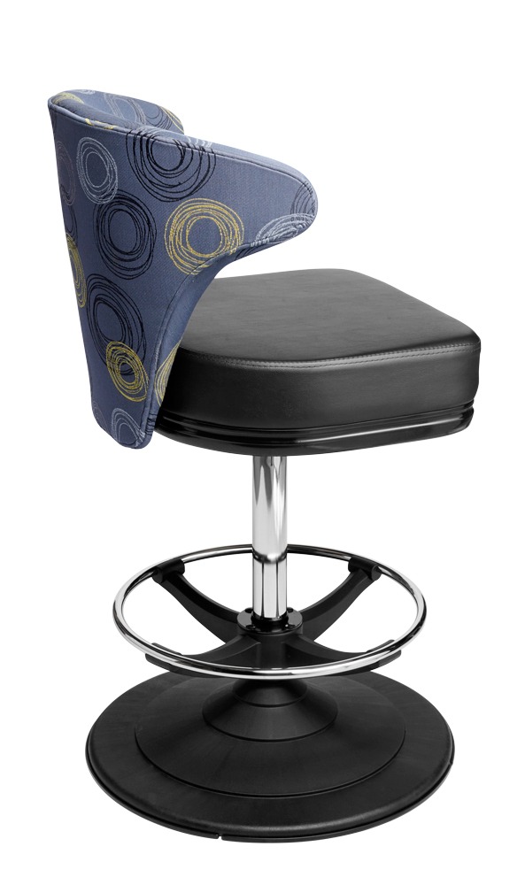 Mercury casino chair. Casino seating for slot and table games. Disc base gaming stool with footring and swivel mechanism.